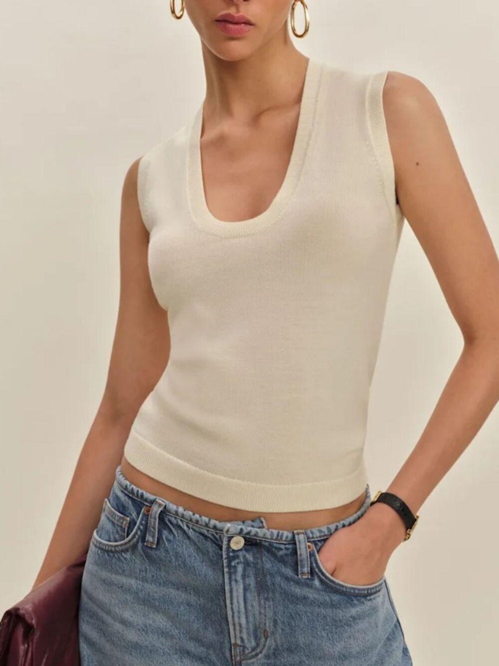 Reformation Marta Regenerative Merino Sweater Tank in Cream